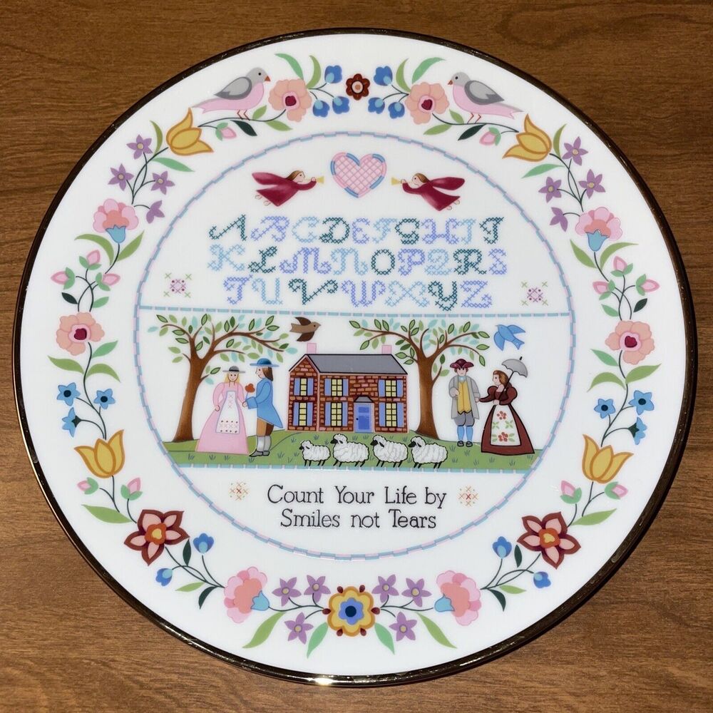 Creative Circle Jacobean Sampler Plate 1986 Count Your Life By Smiles Not Tears